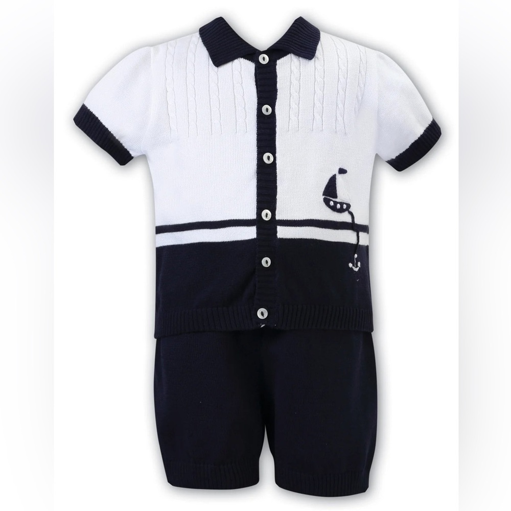 Sarah Louise Navy & White Knitted 2-Piece Set